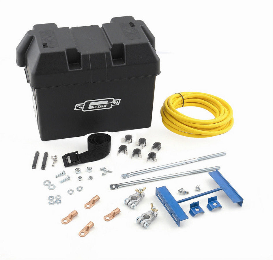 Mr. Gasket Battery Relocation Kit 6279, 12x6.75x10 Inch Plastic Box, 20 Ft 2-Gauge Cables, Yellow