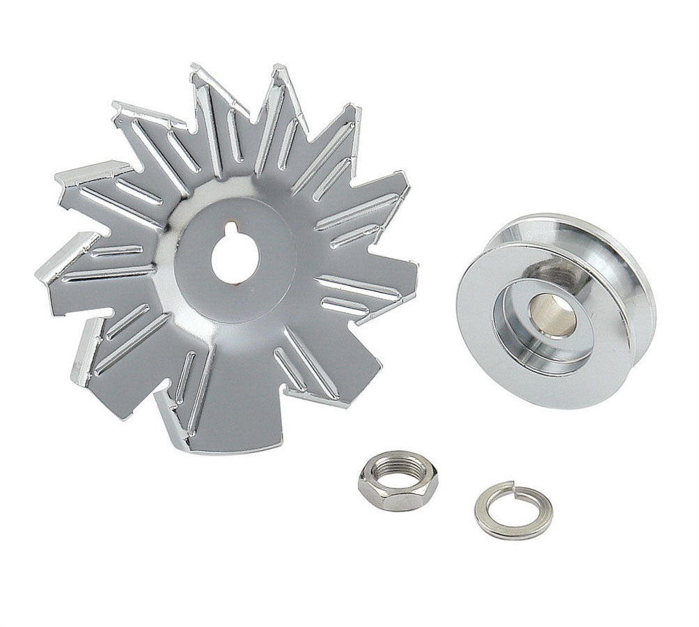MR. GASKET 6808 Chrome Alternator Pulley and Fan Kit for V-Belt, 2.625 Inch Diameter, 5/8 Inch Shaft, Steel with Chrome Finish