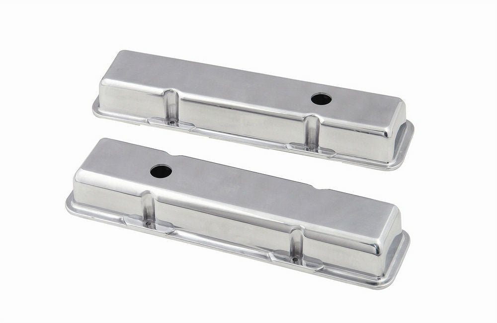 Mr. Gasket 6850 Valve Cover Short with Baffle for Small Block Chevy, Polished Cast Aluminum