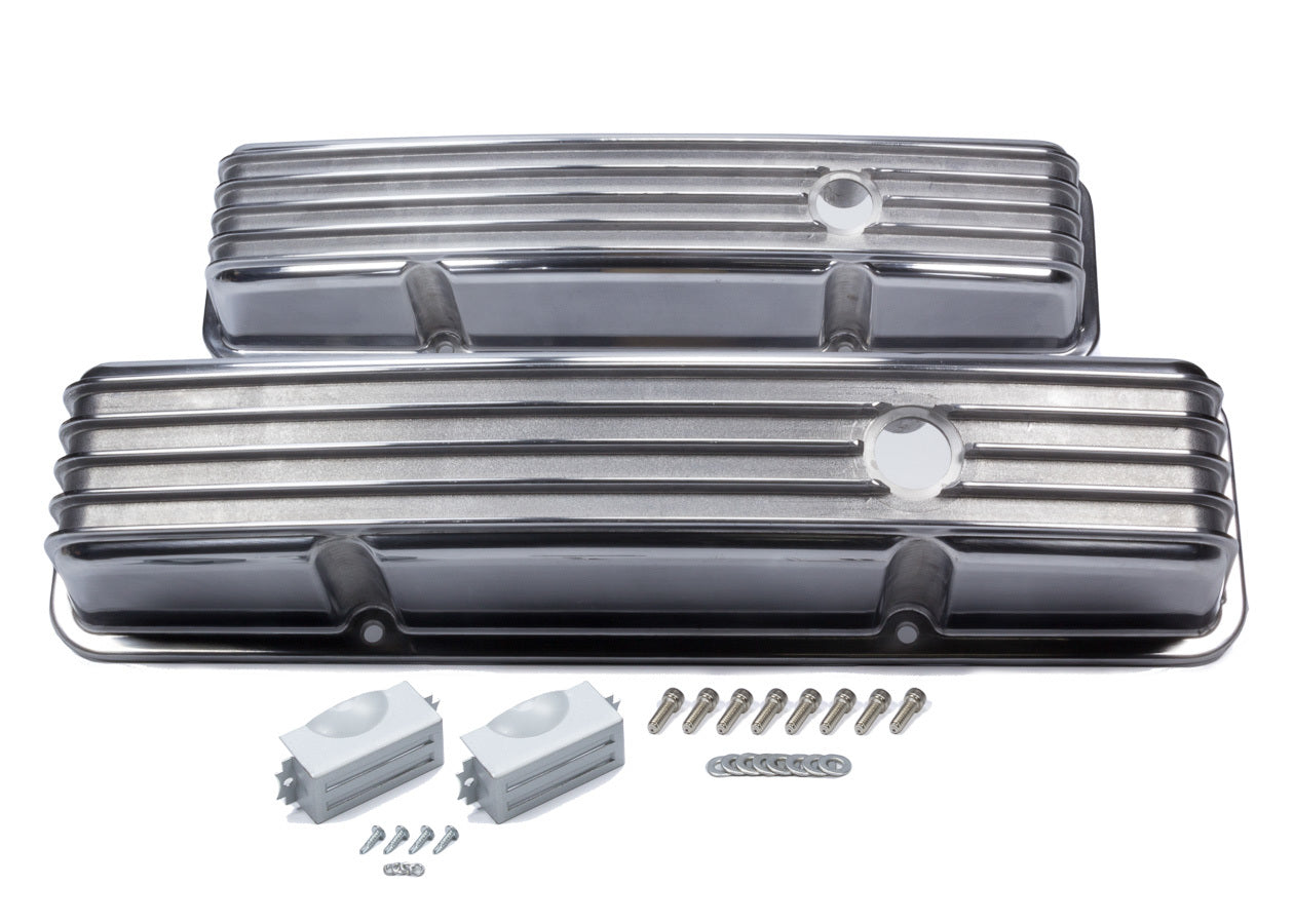 MR. GASKET SBC Cast Aluminum Valve Cover Set Finned Style Polished for Small Block Chevy
