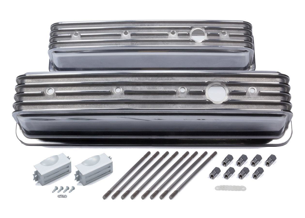 MR. GASKET SBC Cast Aluminum Valve Cover Set Finned Style Polished for Small Block Chevy