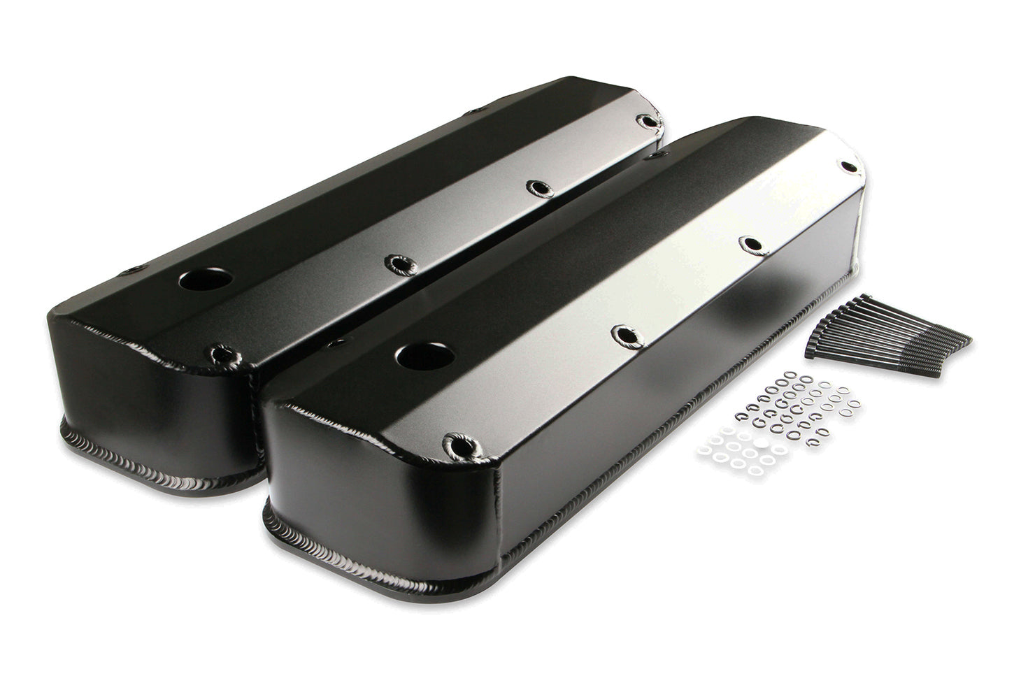 Mr. Gasket 6880BG BBF Fabricated Aluminum Valve Cover Set for Big Block Ford, Black Anodized, Baffled with Breather Hole