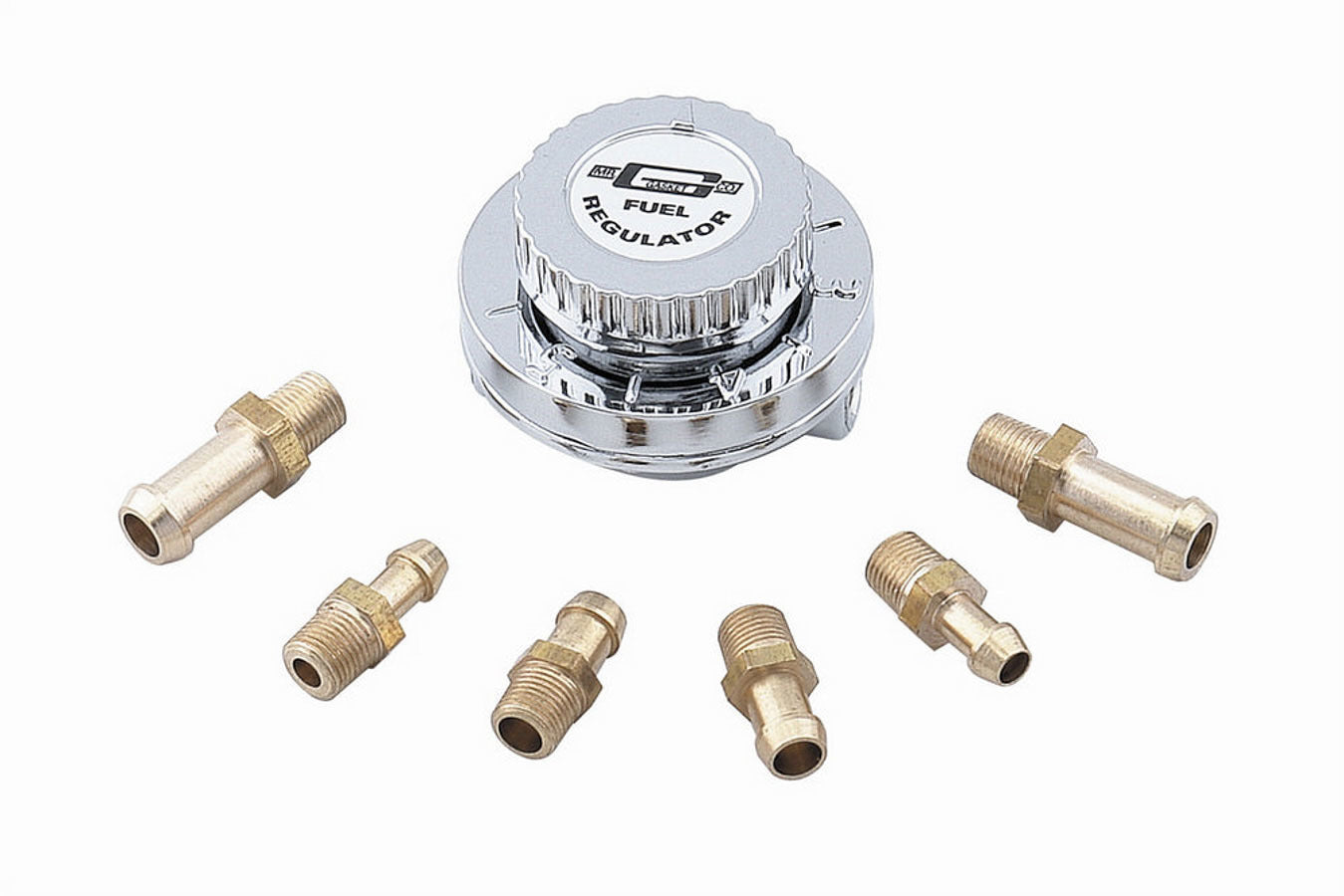 MR. GASKET Fuel Pressure Regulator 9710, Inline, 1 to 6 psi, Aluminum Chrome Finish, 1/8 in NPT Fittings