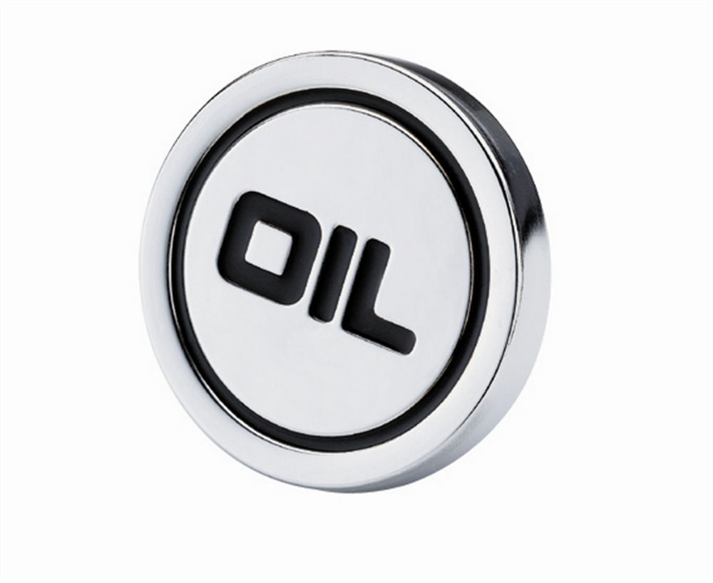 MR. GASKET 9815 Chrome Push-In Oil Fill Cap with Oil Logo for Valve Cover, 1.220 Inch Diameter