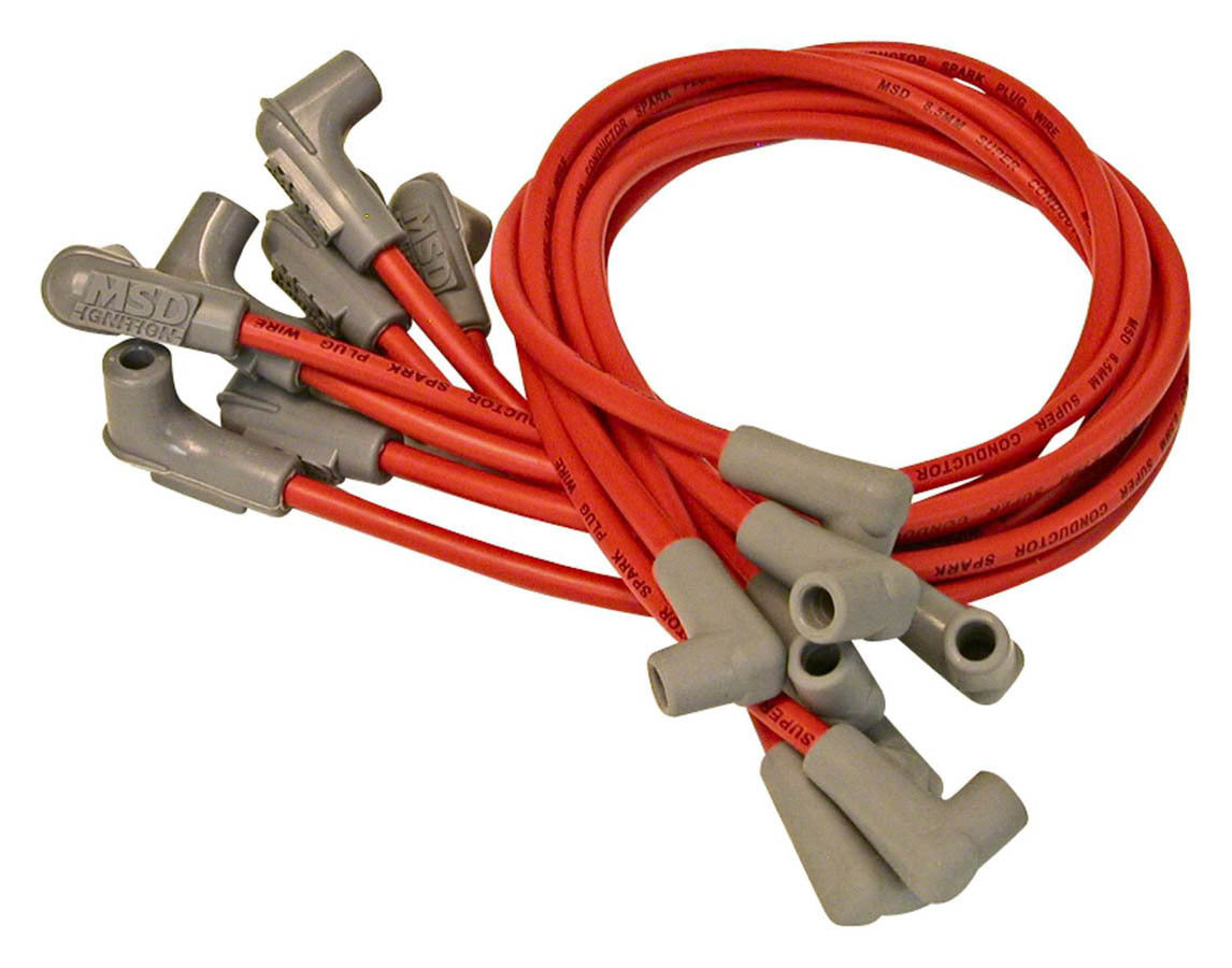 MSD Ignition 30829 8.5mm BBC Race Tailored Spark Plug Wire Set with Spiral Core and 90 Degree Boots