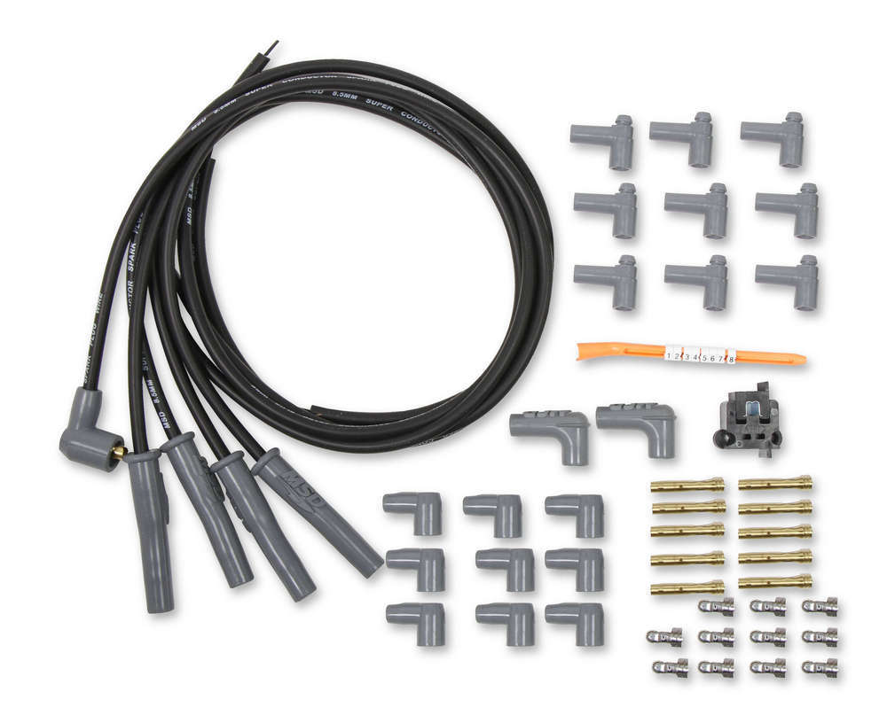 MSD Ignition 31153 Spark Plug Wire Set for 4-Cylinder Engines, 8.5 mm Super Conductor Spiral Core with Multi-Angle Boot