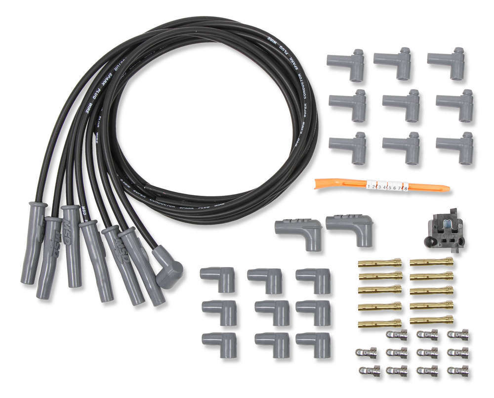MSD Ignition 31173 Spark Plug Wire Set for 6-Cylinder Engines, Black, 8.5 mm Spiral Core with Straight Boots, Cut-to-Fit