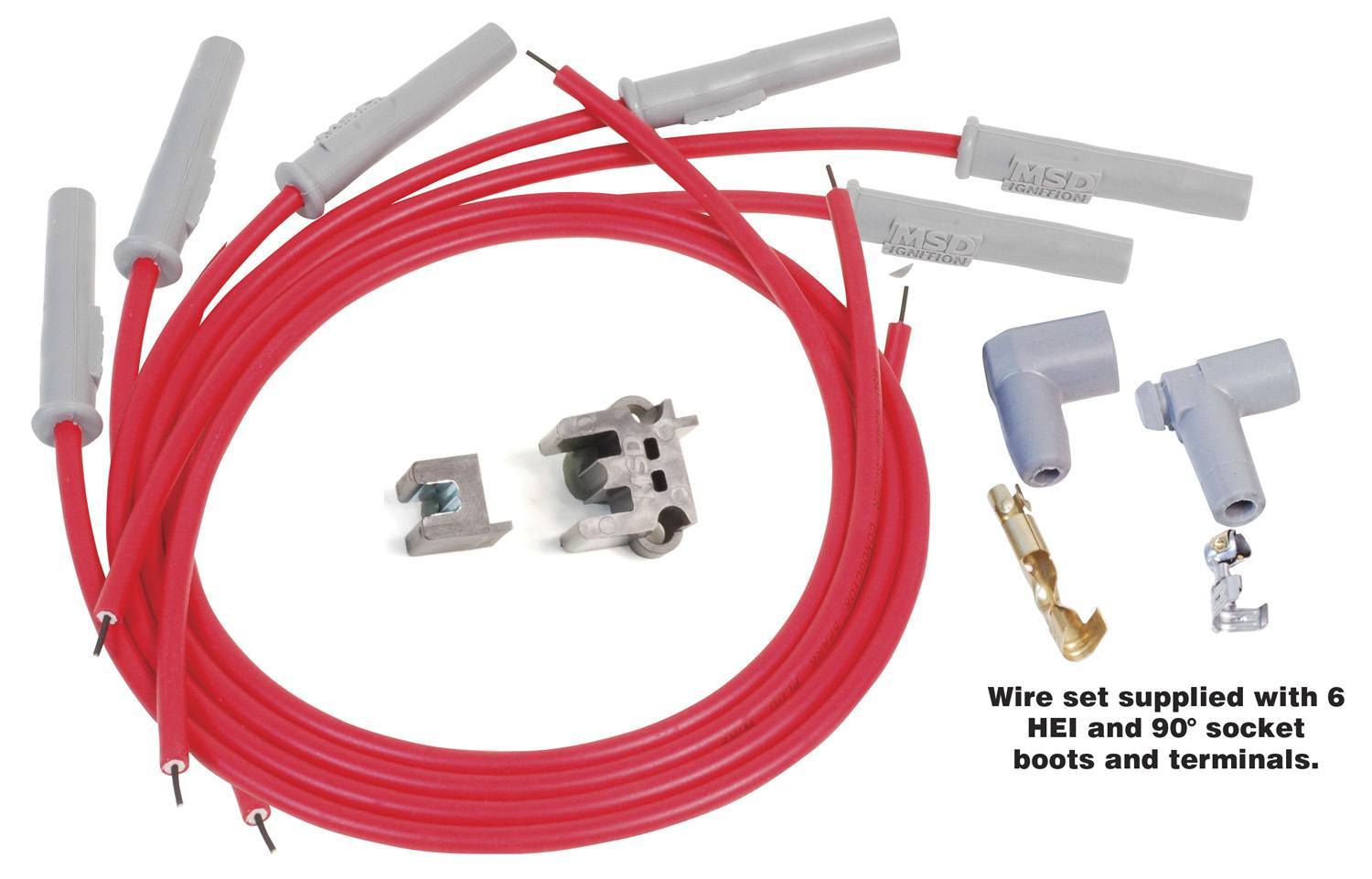 MSD Ignition 31179 8.5mm Spark Plug Wire Set with Spiral Core and Straight Plug Boots, Red