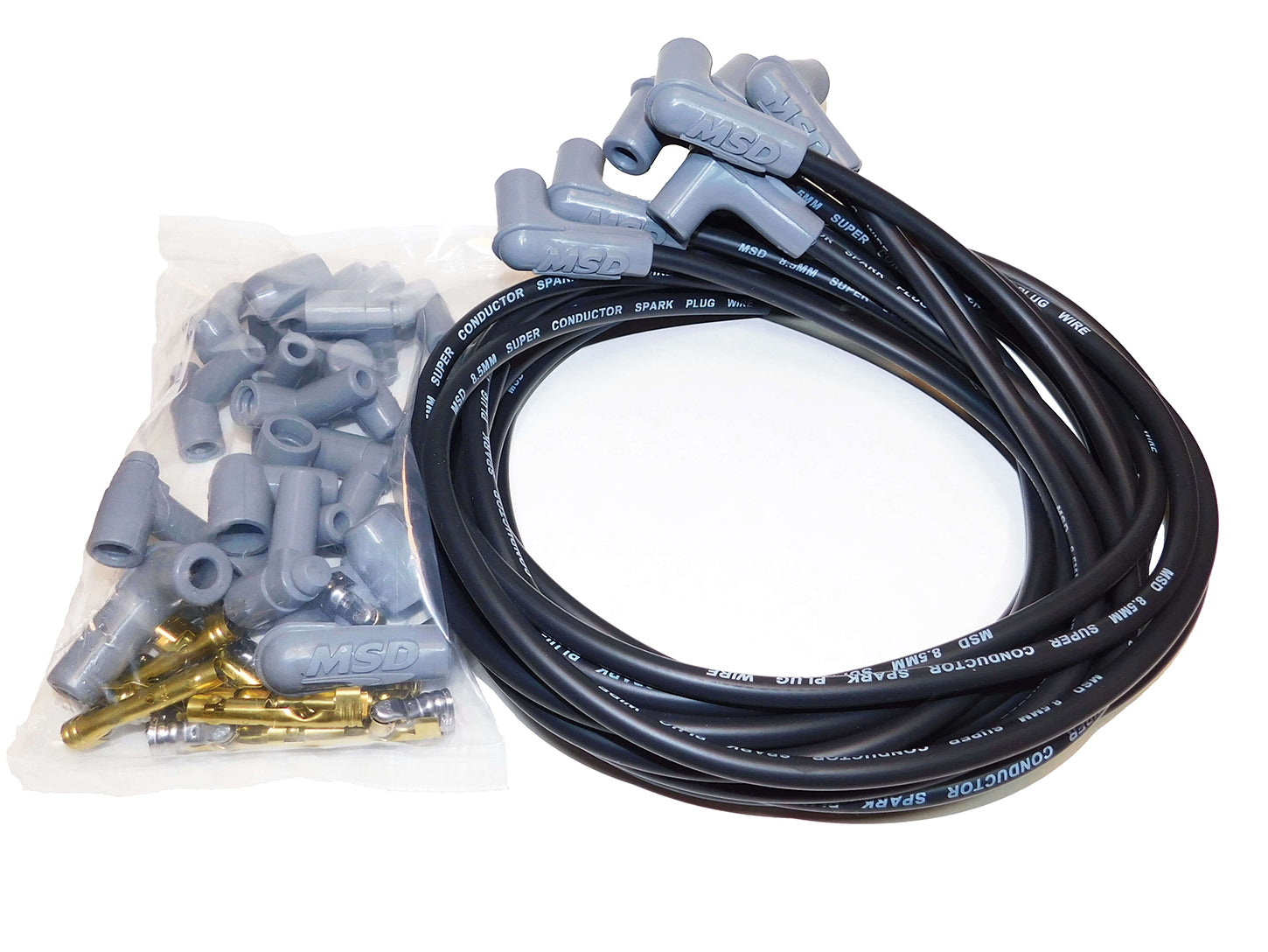MSD Ignition 31233 8.5mm Spark Plug Wire Set with Spiral Core and 90 Degree Boot, Black