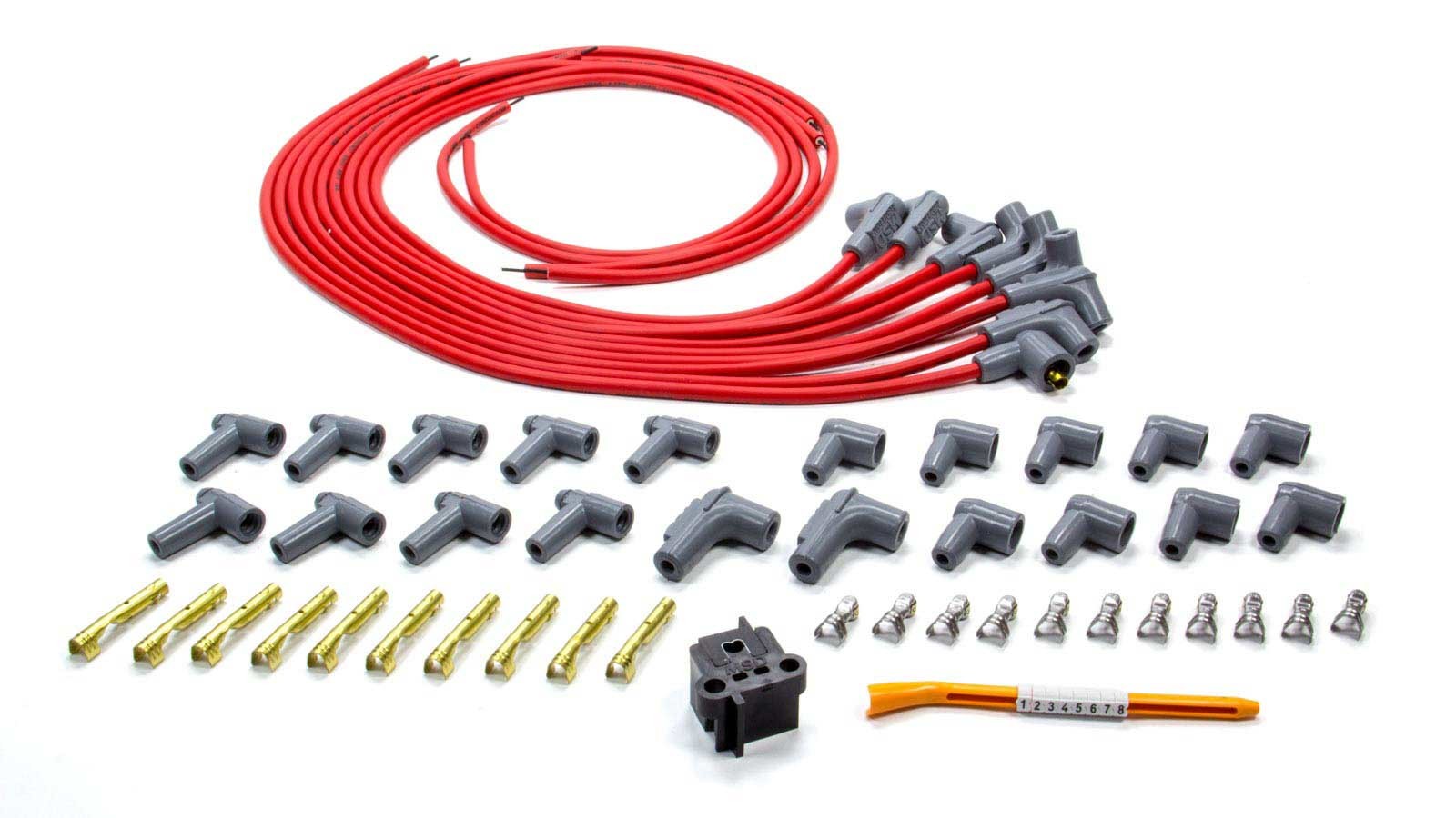 MSD Ignition 31239 Spark Plug Wire Set for V8 Engines, 8.5mm Super Conductor Spiral Core with Red Insulation and 90 Degree HEI Plug Boots