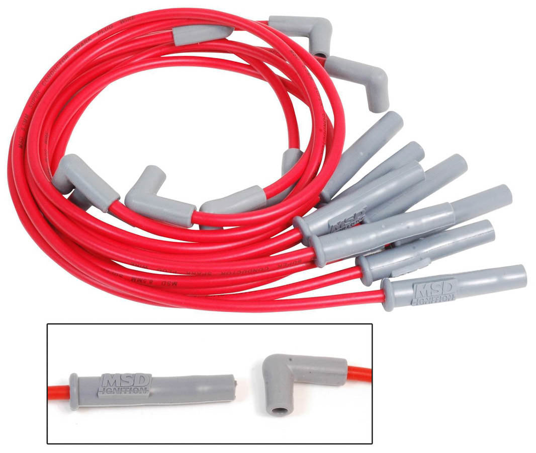 MSD Ignition 31329 Super Conductor Spark Plug Wire Set for Small Block Ford, 8.5mm Diameter, Red with Spiral Core and Straight Plug Boots