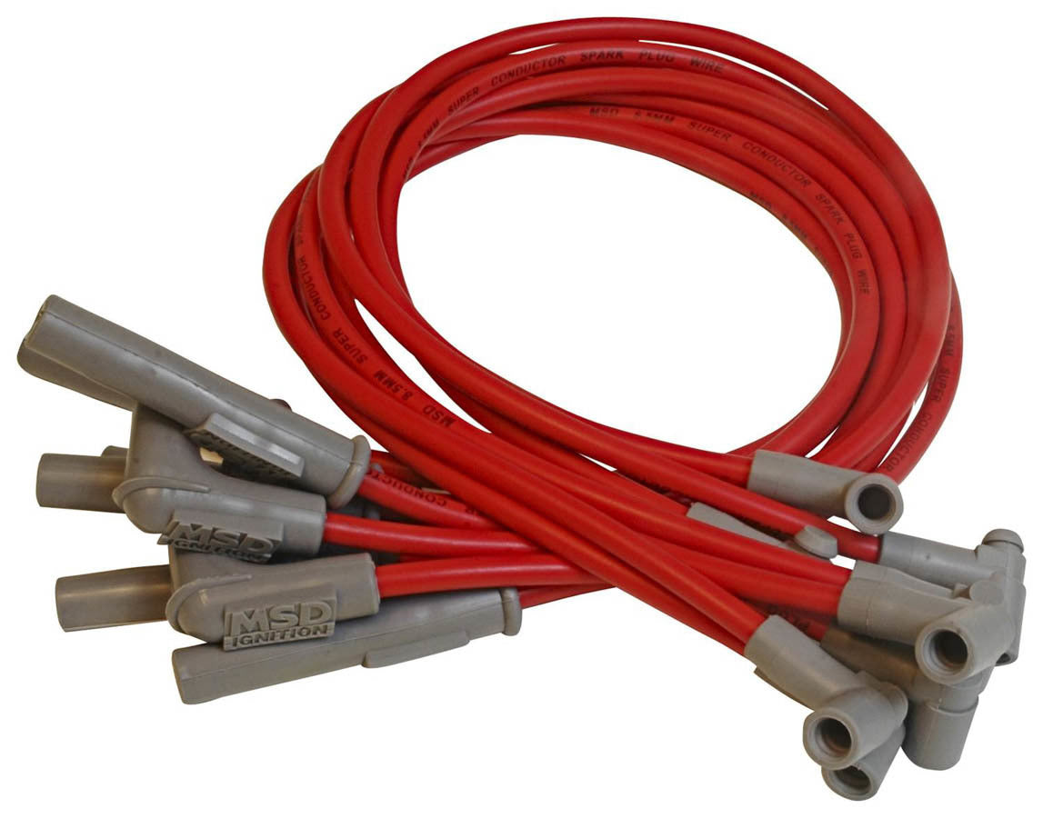 MSD Ignition 31409 Spark Plug Wire Set for Small Block Chevy, 8.5 mm, Red, Spiral Core, Factory Style Boots and Terminals