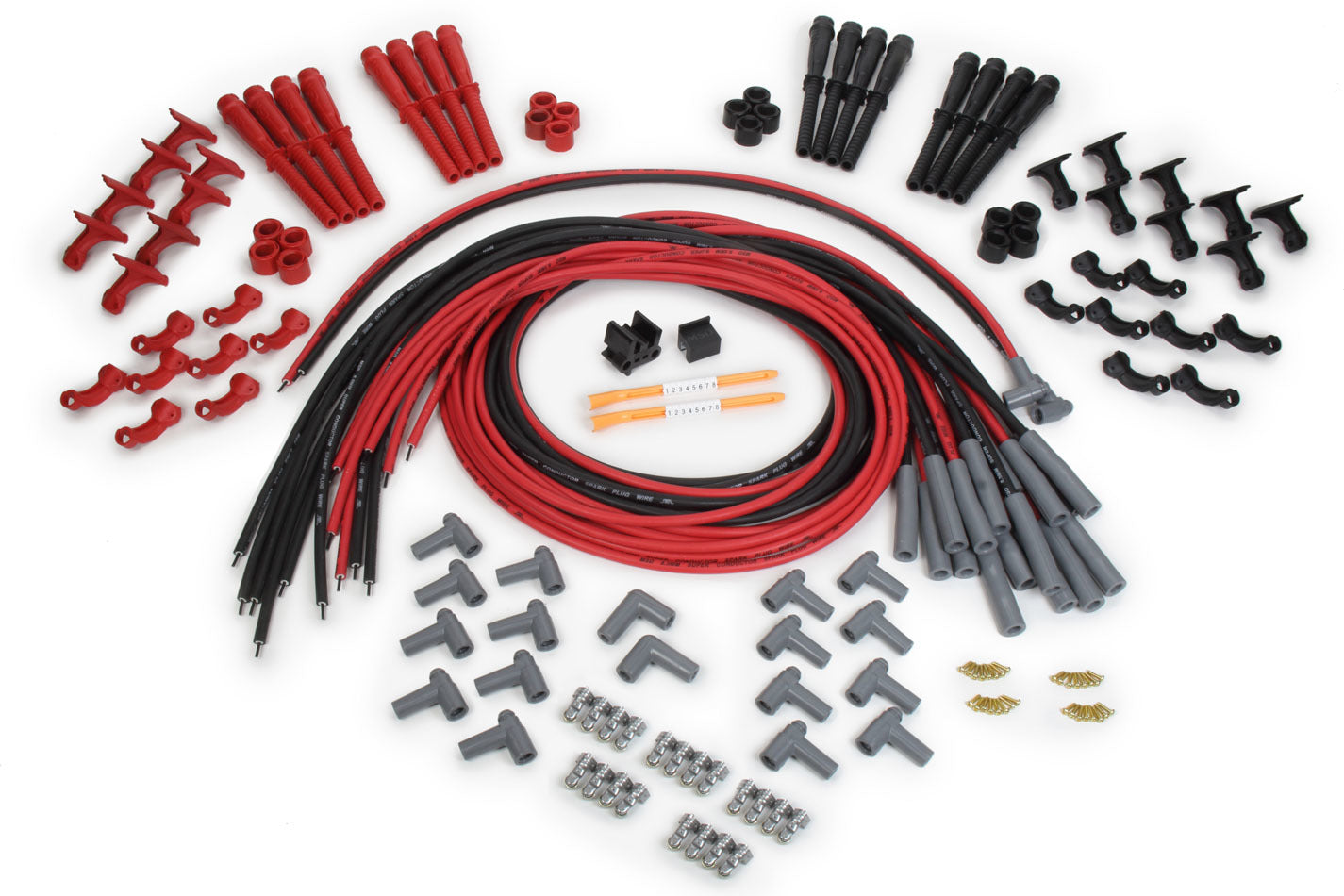 MSD Ignition 31559 Hemi Dual Plug Wire Set with 8.5 mm Super Conductor Spiral Core Cables, Red, Straight HEI Style Boots, Cut-To-Fit for V8 Engines