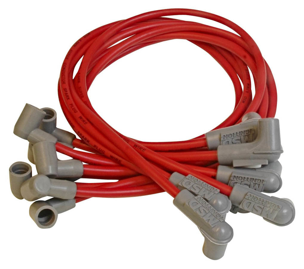 MSD Ignition 31599 Spark Plug Wire Set with Spiral Core and Red Insulation for Small Block Chevy