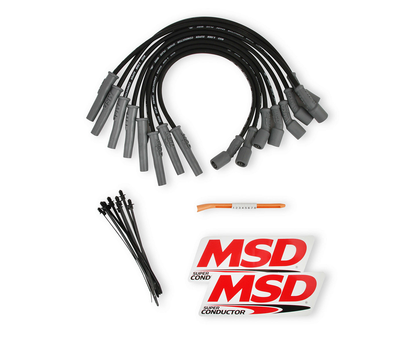 MSD Ignition 31633 8.5mm Spark Plug Wire Set for Ford 6.2L V8 Trucks, Black, Spiral Core, Factory Style Boots