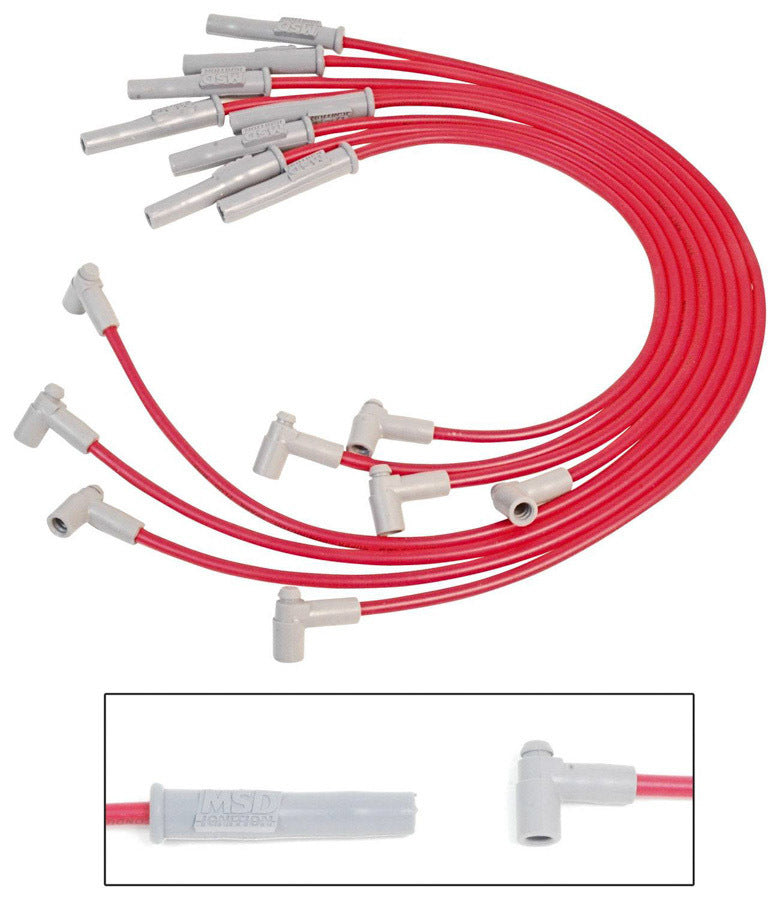 MSD Ignition 31779 Spark Plug Wire Set for Big Block Chevy, 8.5 mm Super Conductor Spiral Core with Red Insulation