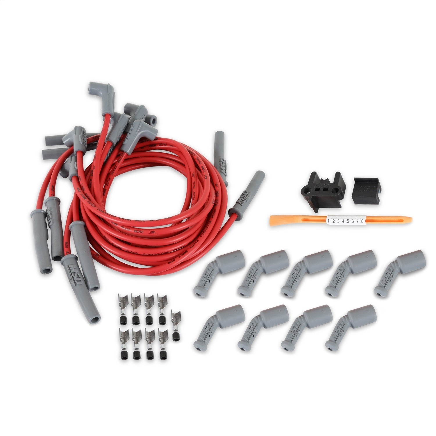 MSD Ignition 32079 Spark Plug Wire Set for GM LS-Series V8 Engines, 8.5mm, Red Spiral Core, Straight Plug Boots, Cut-to-Fit