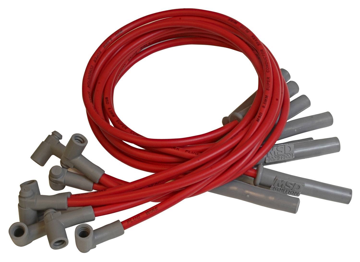 MSD Ignition 32739 Super Conductor 8.5mm Spark Plug Wire Set with Red Spiral Core and HEI Style Terminals for Mopar B and RB Series Engines