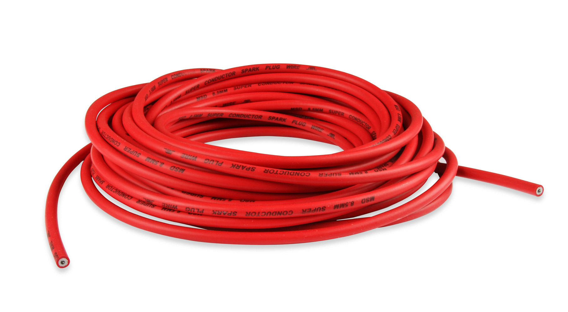 MSD Ignition 34029 Super Conductor 8.5mm Spark Plug Wire, 50 Feet, Spiral Core, Silicone, Red