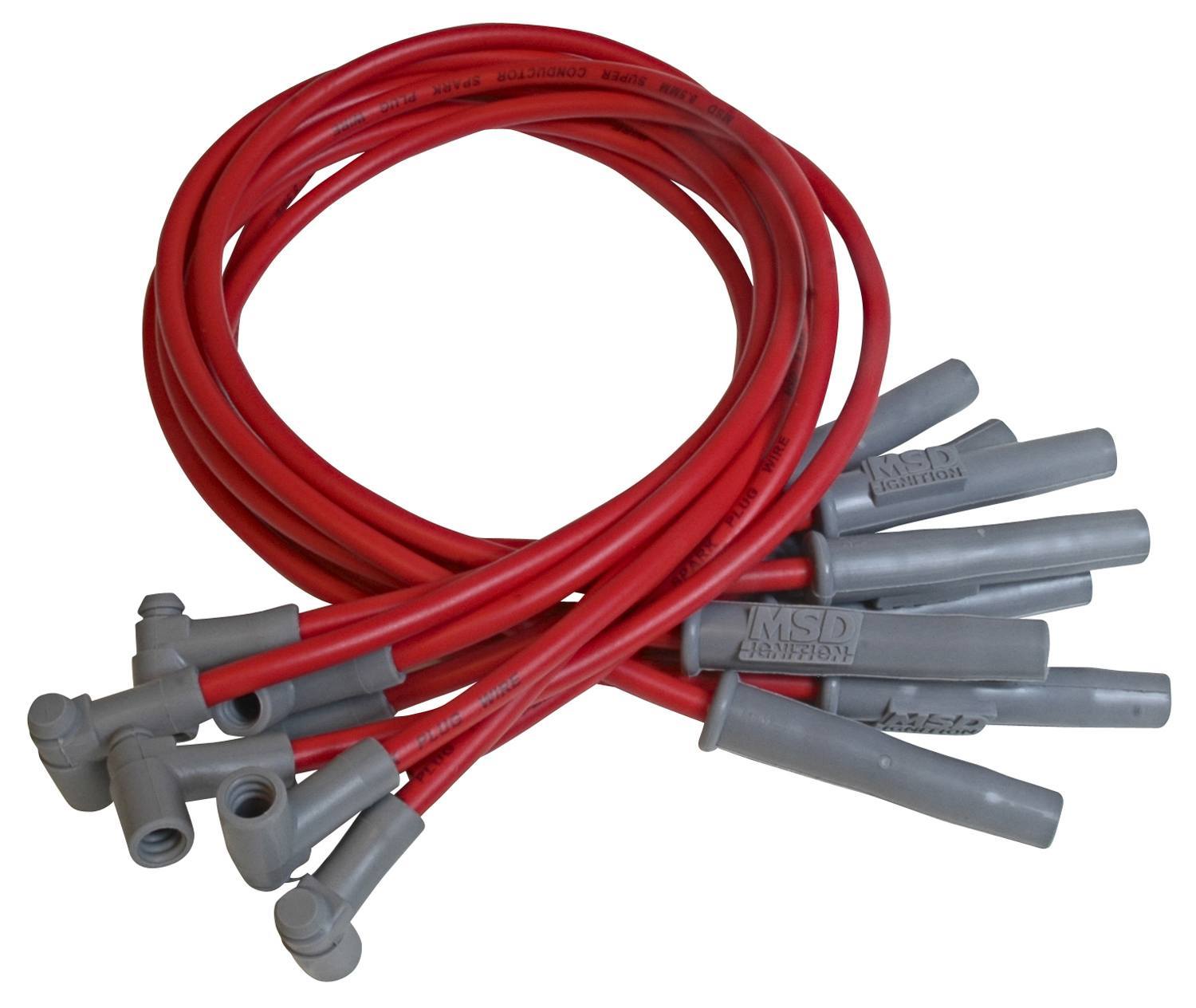 MSD Ignition 35859 Spark Plug Wire Set with 8.5mm Spiral Core Conductors, Red, Straight Plug Boots, HEI Style Terminals for AMC V8 Engines