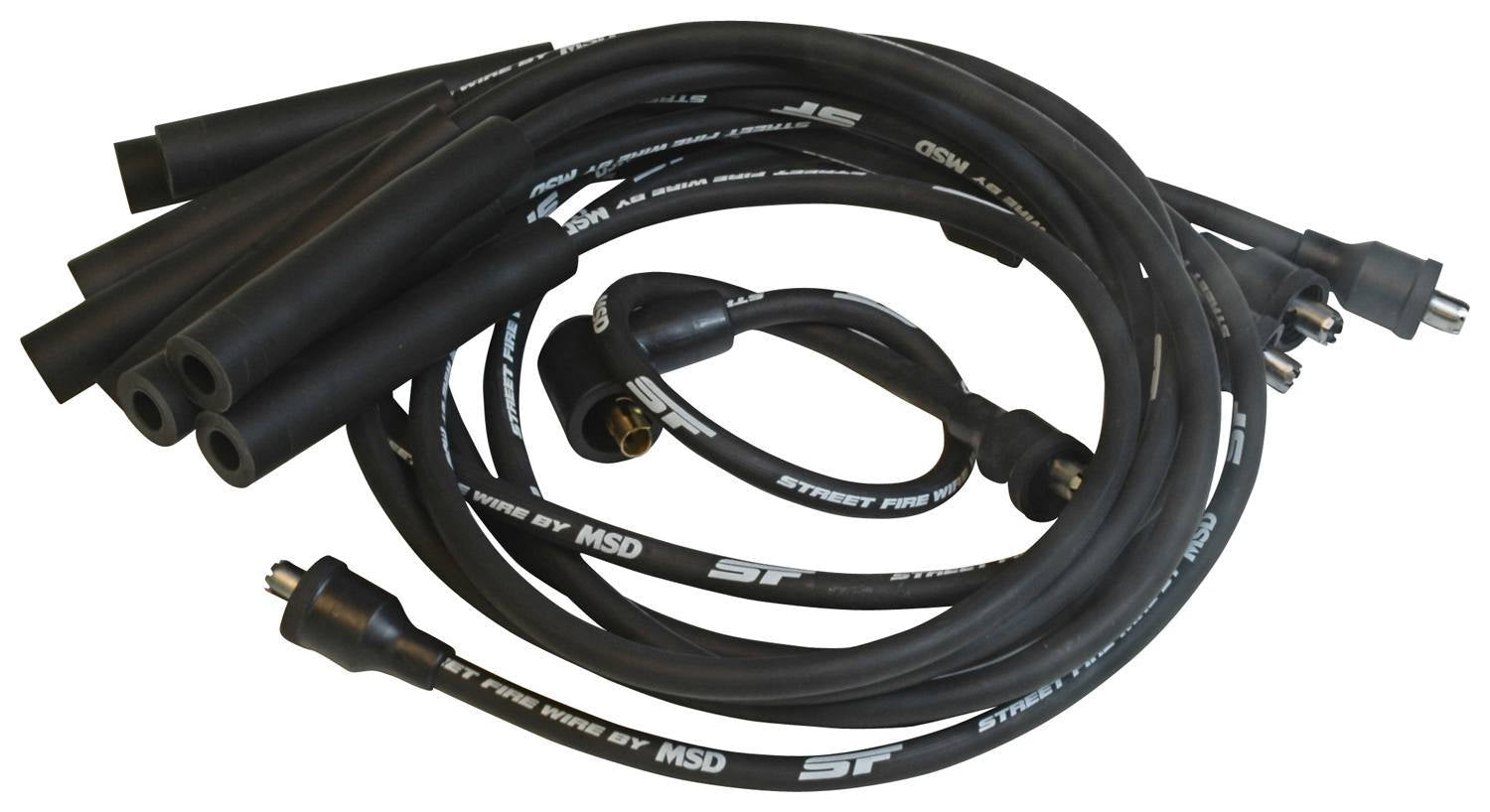 MSD Ignition 5530 Street Fire Spiral Core Spark Plug Wire Set for Small Block Mopar, 8mm Black with Factory Style Boots