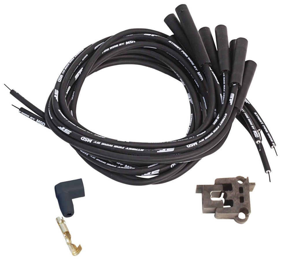 MSD Ignition 5551 Street Fire Spark Plug Wire Set, 8 mm Spiral Core, Black, Straight Plug Boots, Socket Style, Cut-To-Fit for V8 Engines