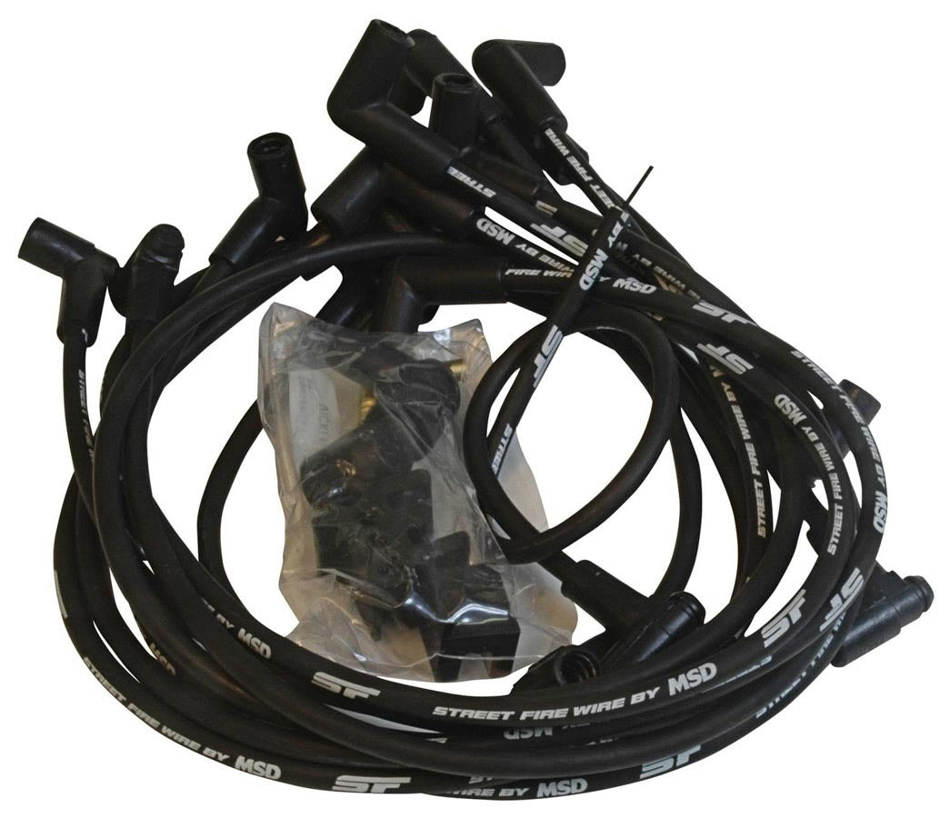 MSD Ignition 5554 Street Fire Spark Plug Wire Set for Small Block Chevy, 8mm Spiral Core, Black with Factory Style Boots and Terminals