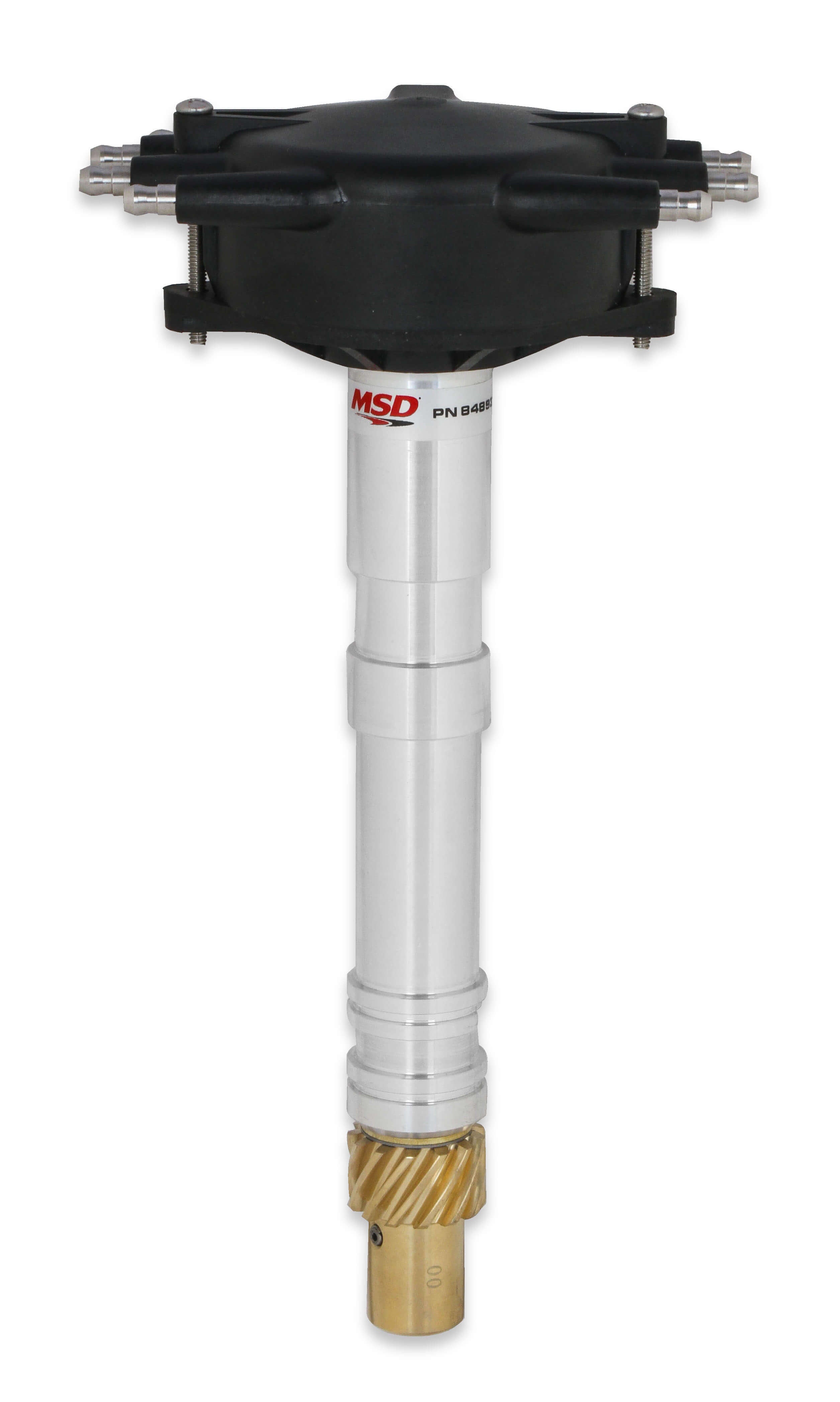 MSD Ignition 84893 Pro-Billet Distributor for Chevy V8 with Flat-Top Magnetic Pickup, Locked Advance, HEI Style Terminal, Crab Cap, Black Finish