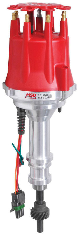MSD IGNITION 8503 Pro-Billet Distributor for Small Block Ford with E-Curve, Magnetic Pickup, Electronic Advance, HEI Terminal, Red Finish