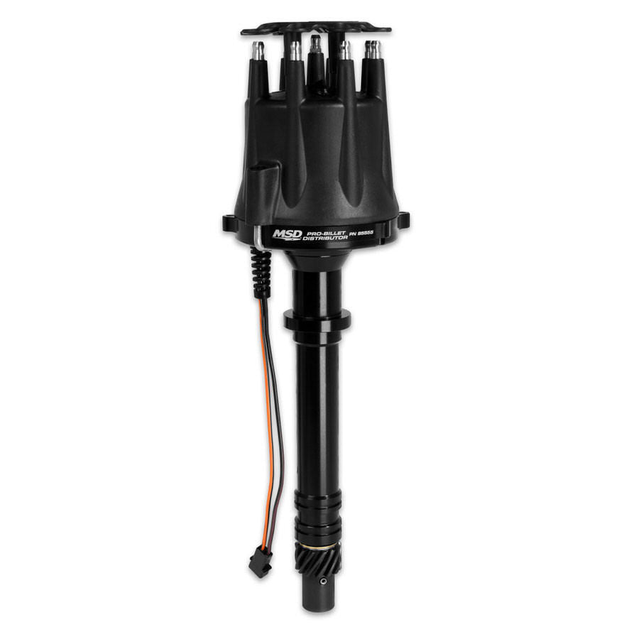 MSD Ignition 85555 Pro-Billet Magnetic Pickup Distributor for Chevy V8 with Mechanical Advance and HEI Terminal, Black Finish