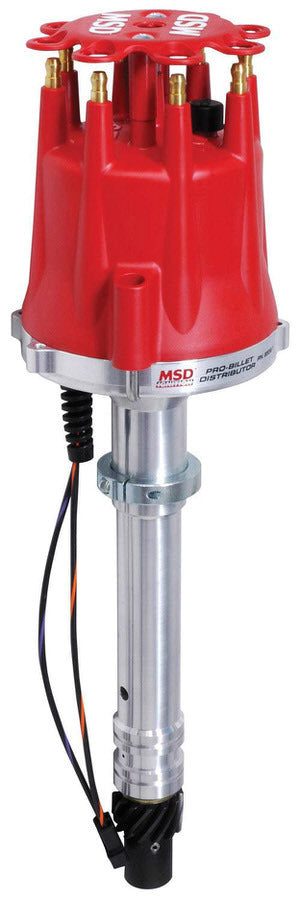 MSD Ignition 85561 Chevy V8 Billet Distributor with Cap and Rotor, Magnetic Pickup, Mechanical Advance, HEI Style Terminal, Slip Collar, Red Finish