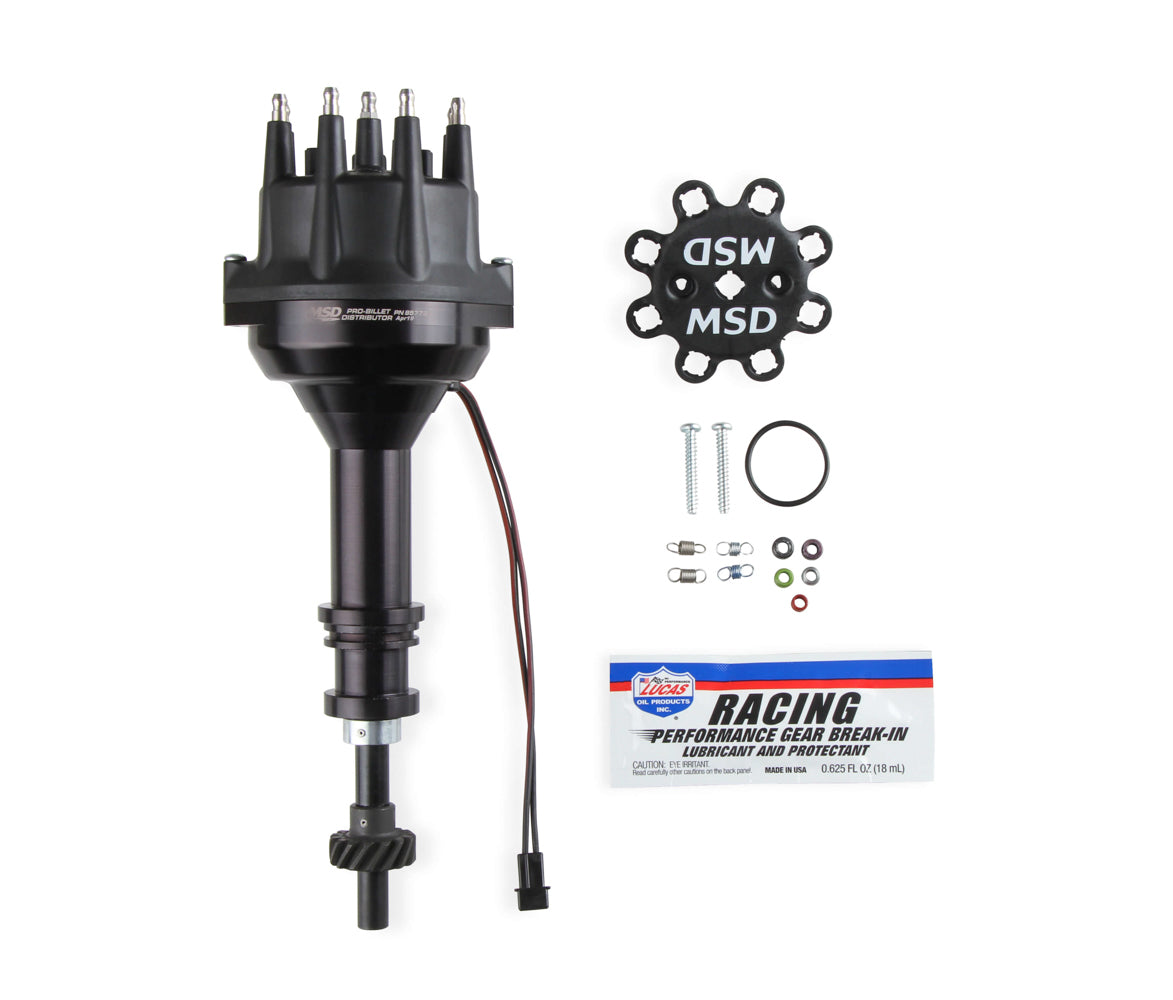 MSD Ignition Pro Billet Distributor BBF 351C-460 Magnetic Pickup with Mechanical Advance and HEI Terminal in Black
