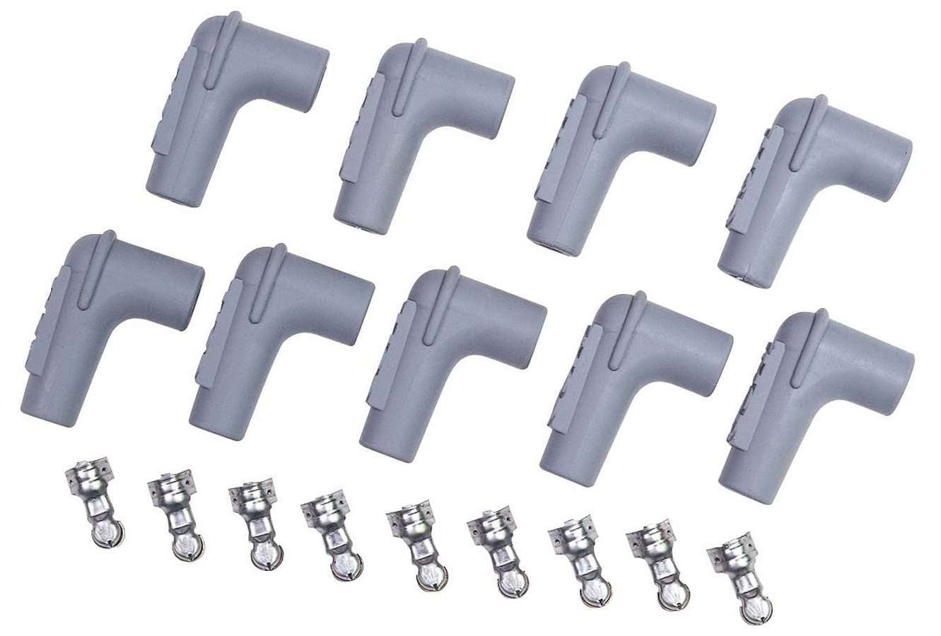 MSD Ignition 8850 Spark Plug Boot and Terminal Kit, 8.5 mm, 90-Degree HEI Style, Gray, Set of 9