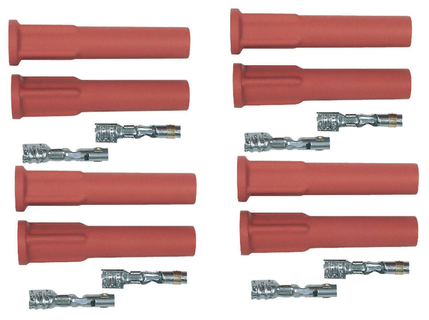 MSD Ignition 8854 Pro Race Spark Plug Boot Kit, 8.5 mm, Straight, Red, Set of 8