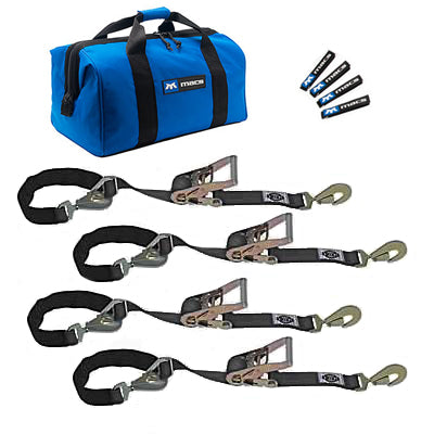 MACS Custom Tie-Downs 511108 Four 2 Ft x 8 Ft Twisted Hook Ratchet Straps with Gear Bag