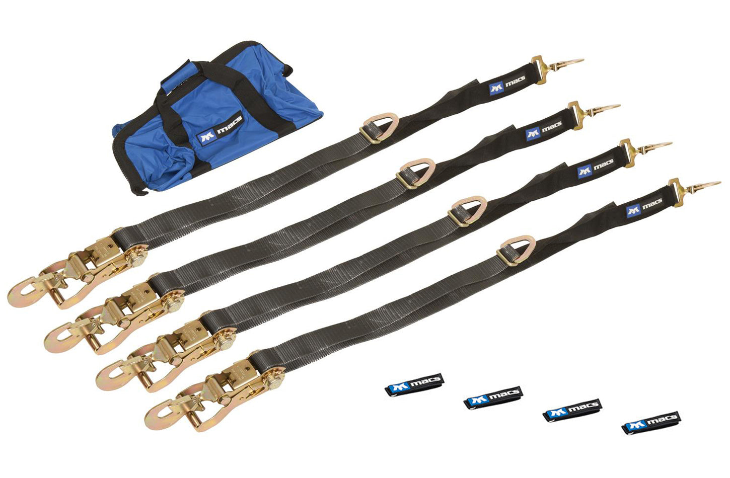 MACS Custom Tie-Downs 511118 Four 2 x 8 ft Direct Hook Combination Ratchet Straps with Gear Bag