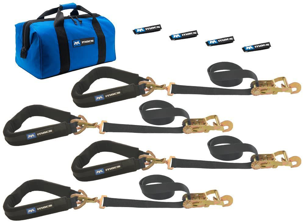 MACS Custom Tie-Downs 511658 Pro Pack Ratchet Strap Kit with Four 2 x 8 ft Direct Hook Straps and Four 40-Inch Axle Straps