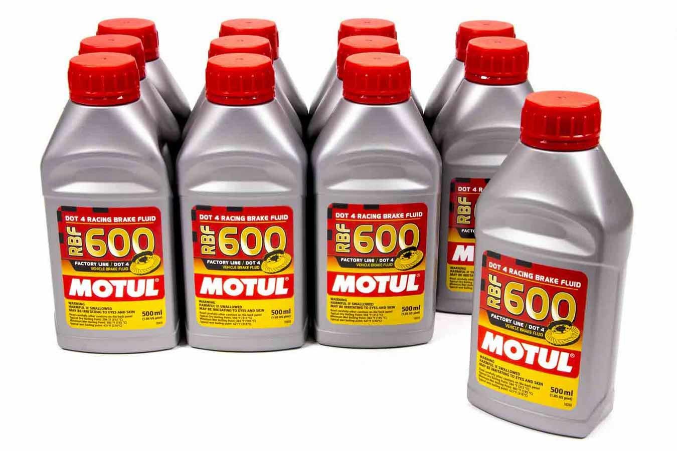 Motul USA RBF 600 Brake Fluid, DOT 4, Synthetic, 16.9 fl oz (500 ml) Bottles, Set of 12