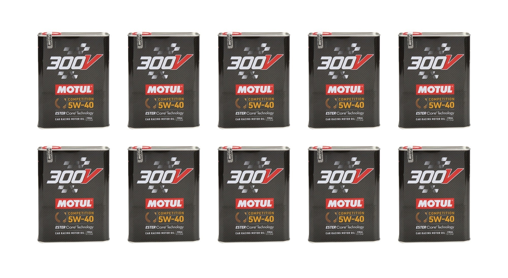 Motul USA 110817 300V Racing Oil 5W40 Synthetic - 2 Liter Can, Set of 10
