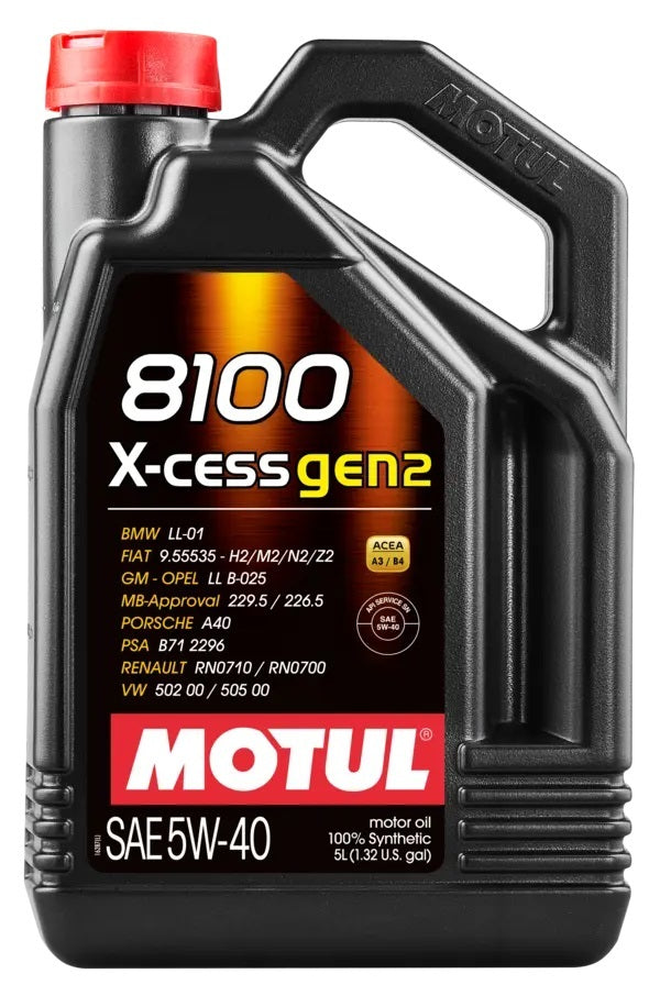 Motul USA MTL110905 8100 X-Cess Gen2 5W-40 Synthetic Motor Oil, 5 Liter Bottle