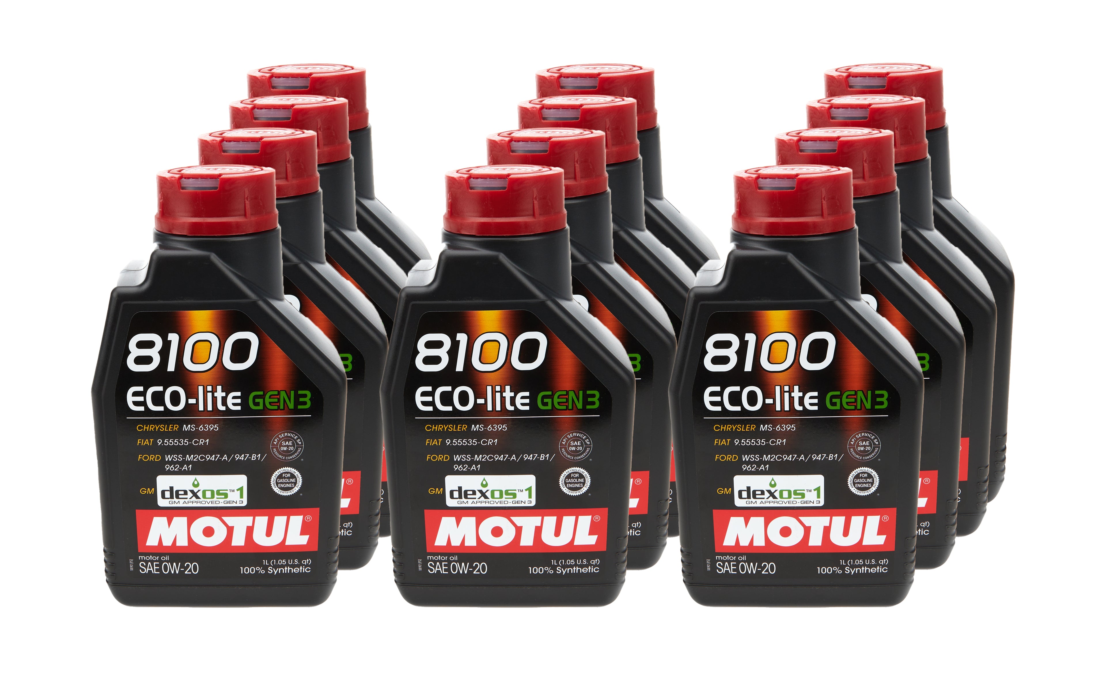 Motul USA 111363 8100 Eco-Lite Gen3 0W-20 Synthetic Motor Oil 1 Liter Bottle Set of 12