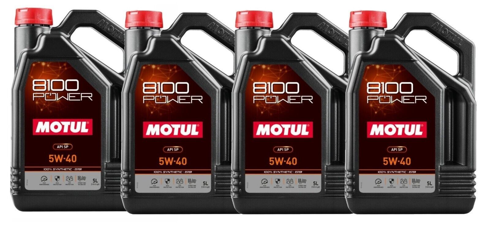 Motul USA 111809 8100 Power 5W40 Synthetic Motor Oil - 4 Pack of 5 Liter Bottles