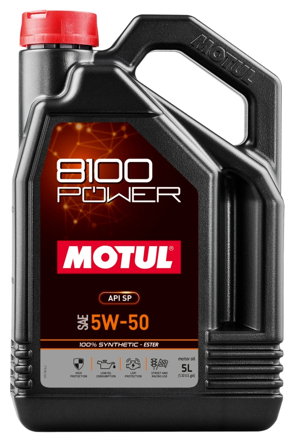 Motul USA MTL111812 8100 Sport Power 5W50 Synthetic Motor Oil, 5-Liter Bottle
