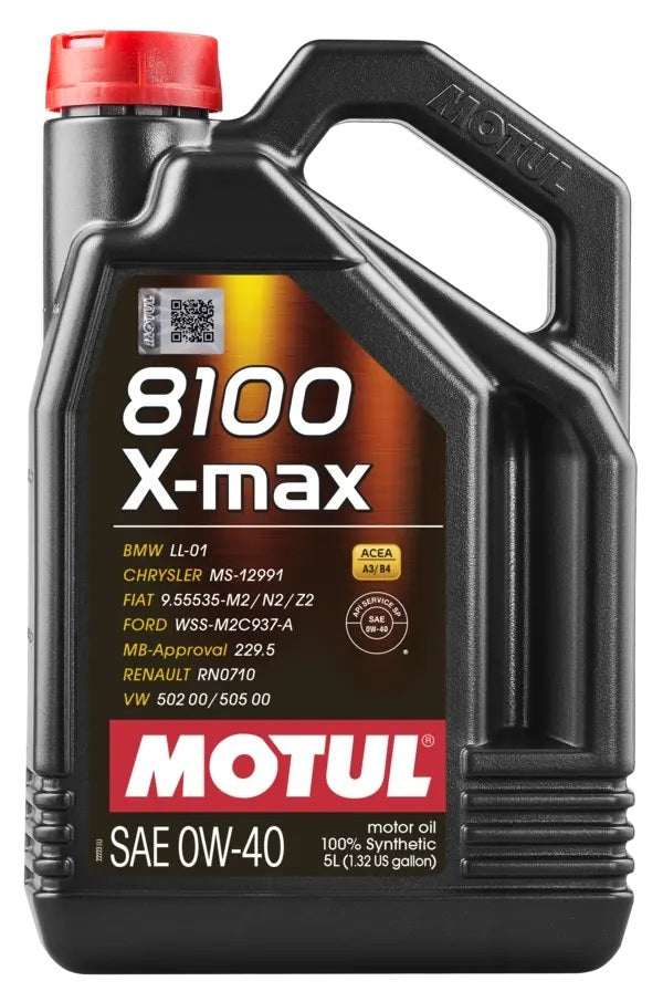 Motul USA MTL114864 8100 X-Max 0W40 Synthetic Motor Oil, 5-Liter Bottle
