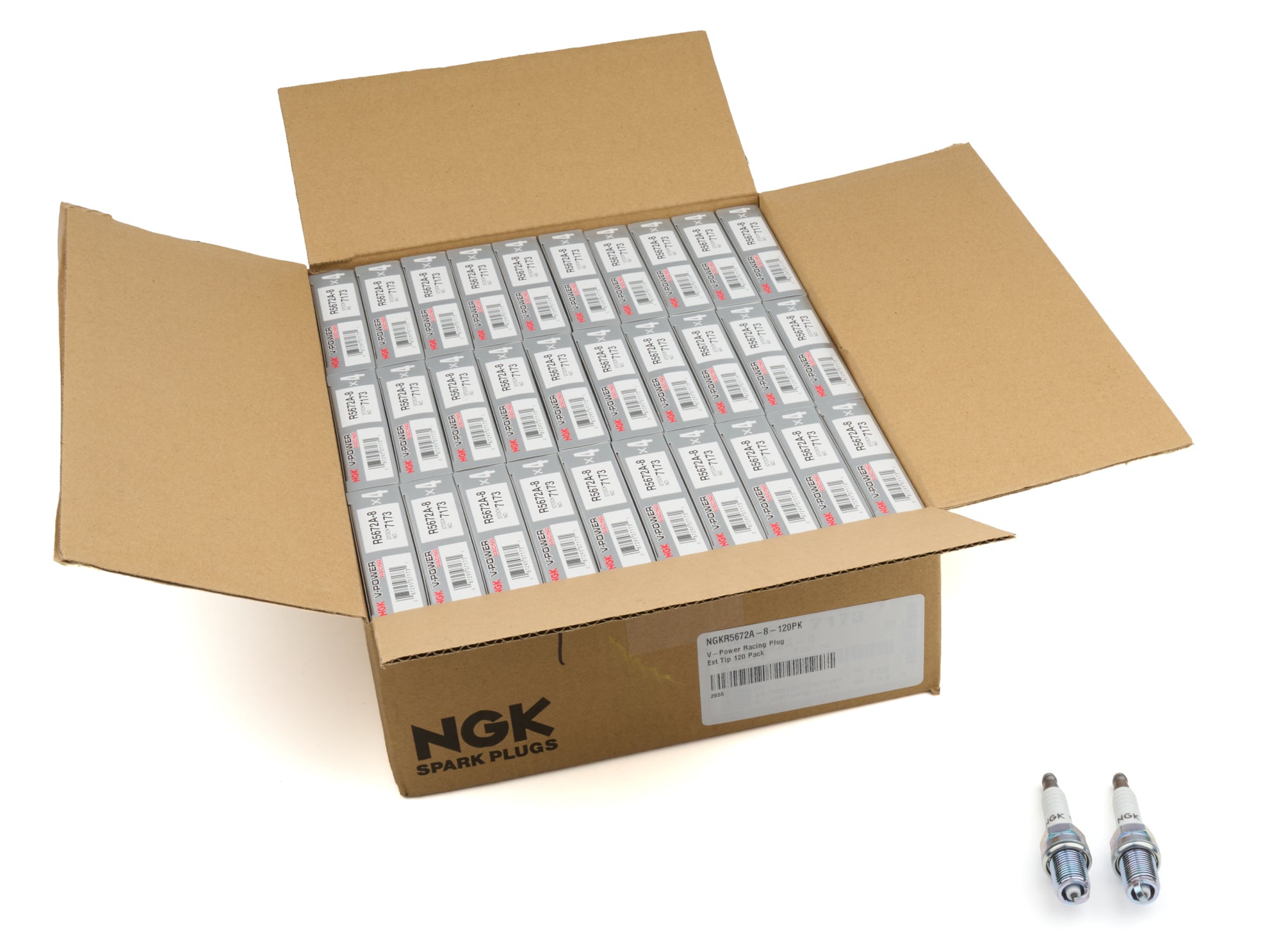 NGK V-Power Racing Spark Plug NGK-7173, 14mm Thread, 0.75 Inch Reach, Gasket Seat, Non-Resistor, Pack of 120