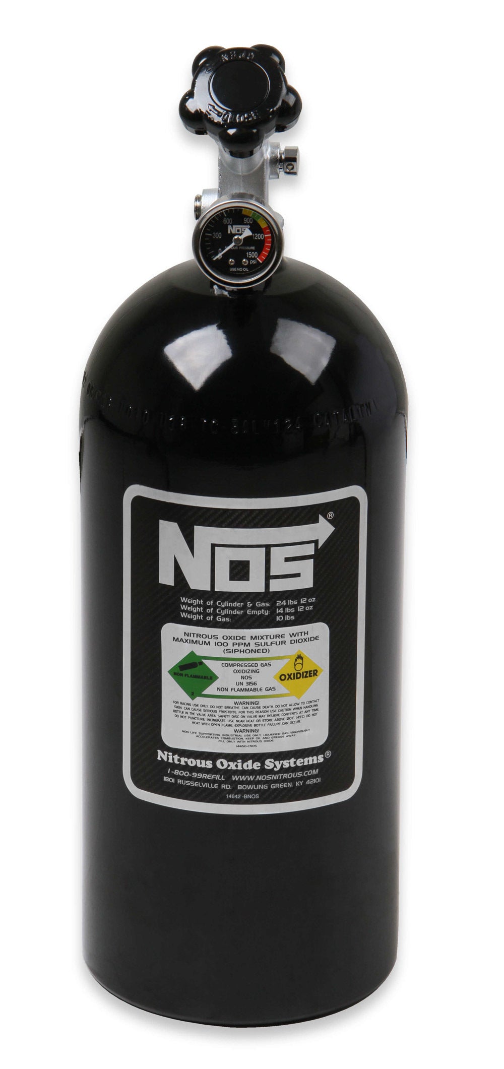 Nitrous Oxide Systems NOS 14745BNOS 10 lb Aluminum Nitrous Bottle with Super Hi-Flo Valve, Black Finish