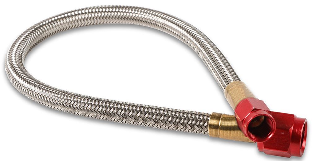 NITROUS OXIDE SYSTEMS 15341NOS 12-Inch Braided Stainless PTFE Nitrous Hose with Red Fittings