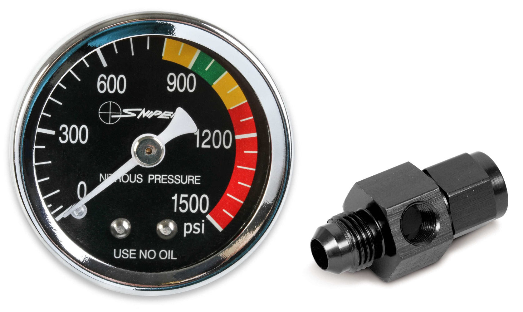 Nitrous Oxide Systems Sniper 15954NOS Mechanical Nitrous Pressure Gauge with Black Face, 0-1500 PSI, 1-1/2 Inch Diameter, 1/8 Inch NPT Fitting