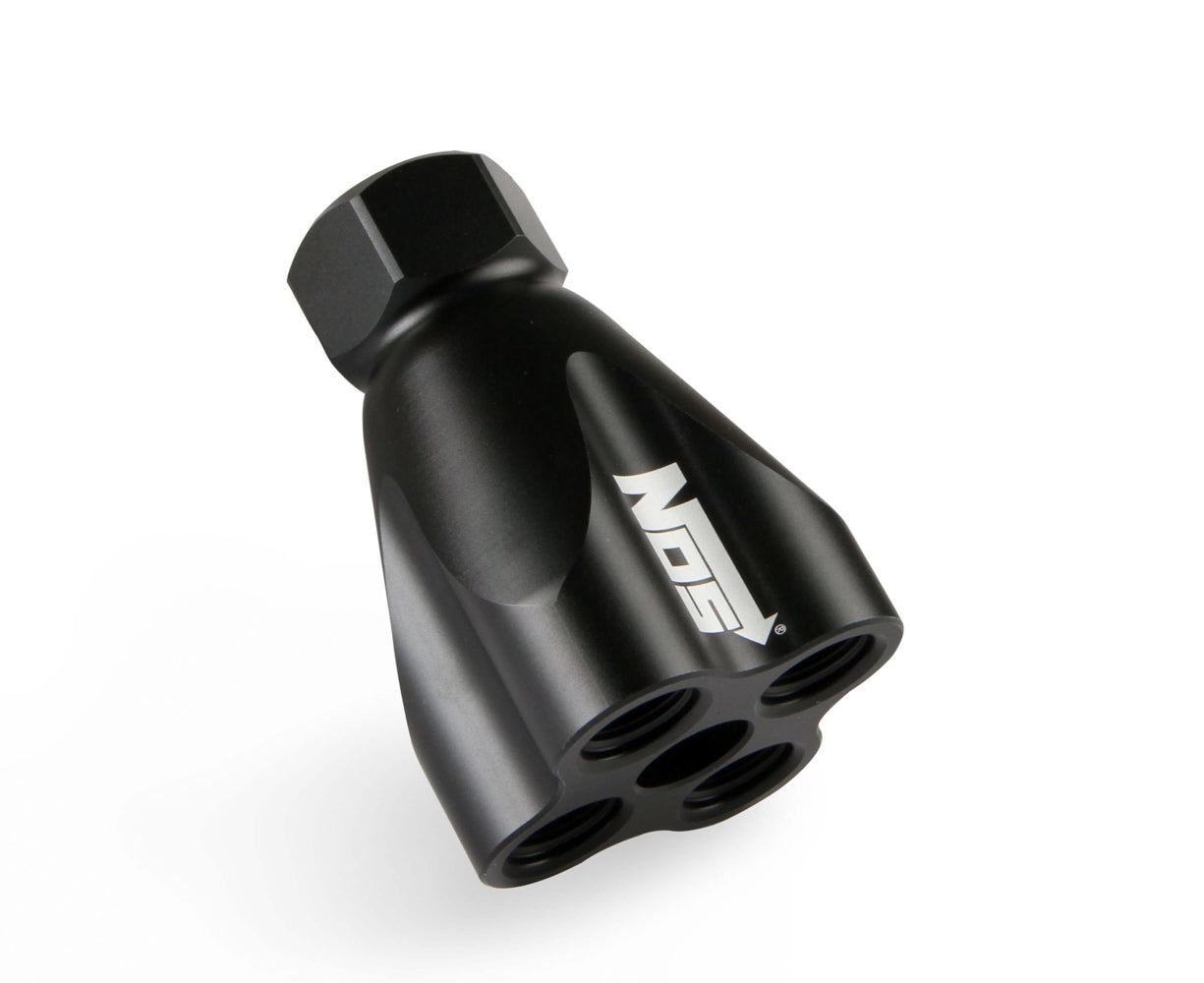 Nitrous Oxide Systems 16756NOS Distribution Block with 8 AN O-Ring Female Inlet and Four 6 AN O-Ring Female Outlets, Aluminum, Black Anodized