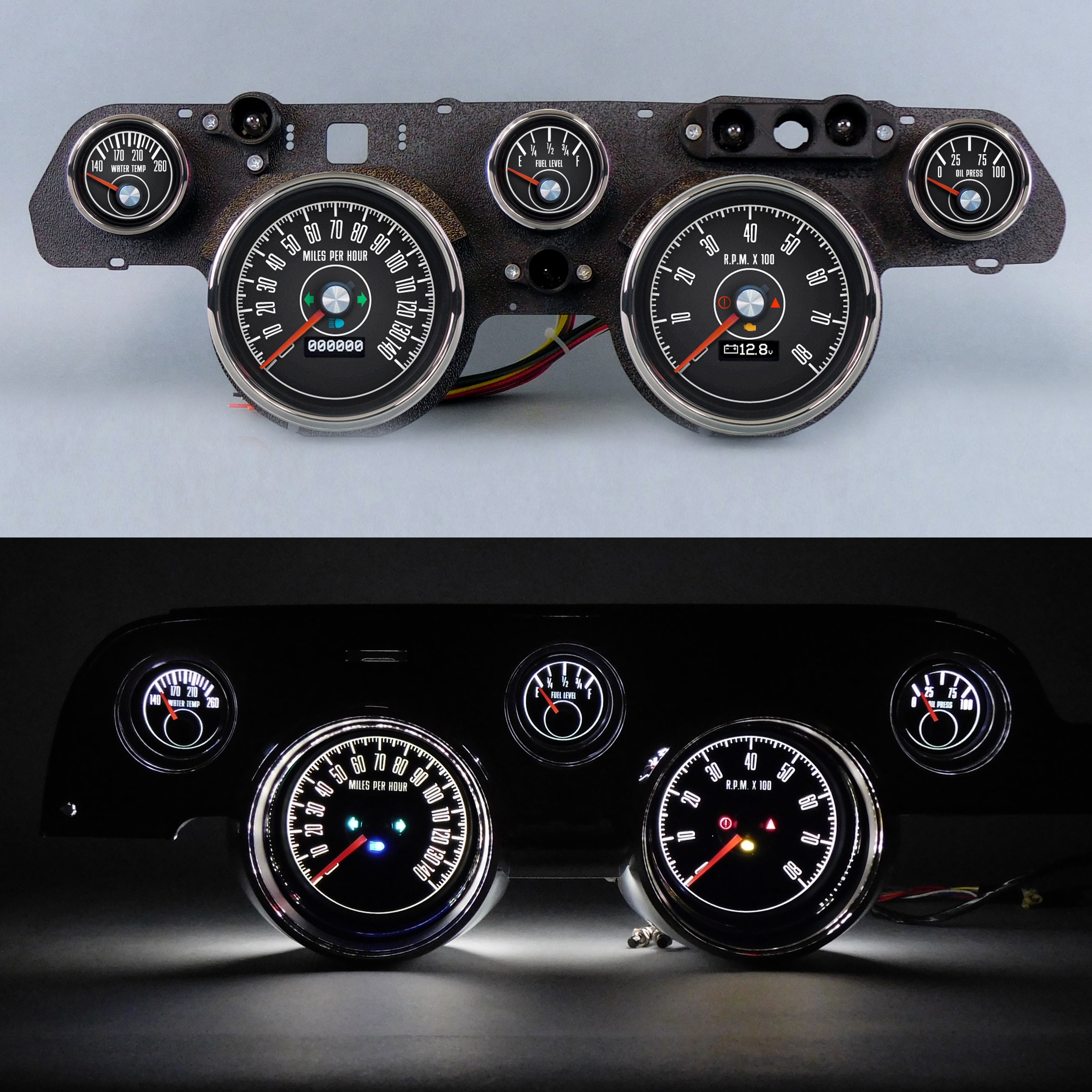 New Vintage USA NVG05305-53 153 Series Gauge Kit for Ford Mustang 1967-1968 with Analog Fuel, Oil, Water, Voltage, Tachometer, and Speedometer Gauges